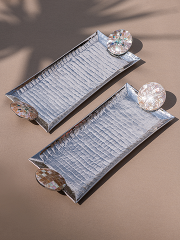 Shosha stainless handmade tray Ra collection with stone accessories
