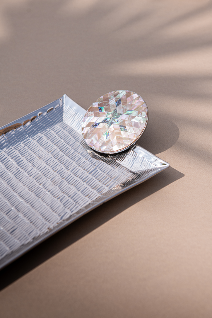 Shosha stainless handmade tray Ra collection with stone accessories